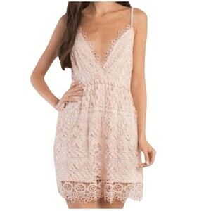 TOBI Blush Pink Cut Out Lace Cream Lining V-Neck Front/Back Dress EUC Size Small